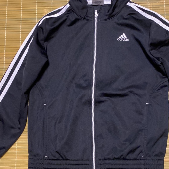 Adidas boys classic 3 striped black zip up Athletic Jacket size L/G - Picture 2 of 6